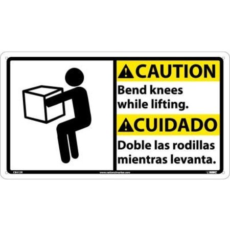 NATIONAL MARKER CO Bilingual Plastic Sign - Caution Bend Knees While Lifting CBA12R